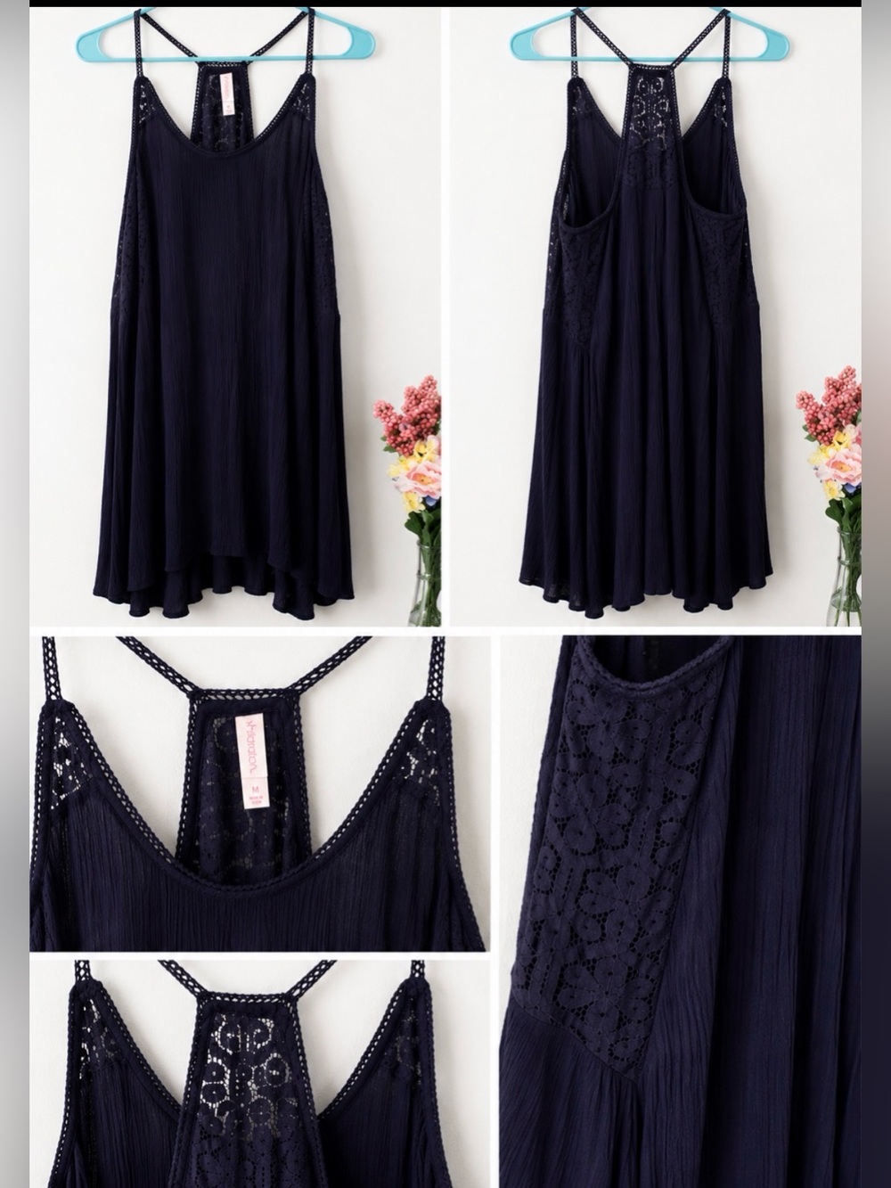 Xhilaration Navy Blue Lace Racerback Swing Dress Size M